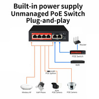 Conmutador PoE megabit directo de fábrica OEM, conmutador de red 2, conmutador Ethernet de enlace ascendente, 52W, AI Watchdog integrado para cámaras Ip