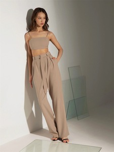 Pantalon de costume vintage en tissu sergé pour femmes sans blazer pantalon coupe droite pour femmes personnalisé - Product Image 3