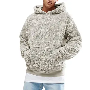 Grosir produk Cina Double Layer Pullover berat kebesaran hangat kustom Sherpa bulu Hoodie pria