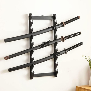Support d'épée de samouraï noir pour <span class=keywords><strong>Katana</strong></span> Wakizashi épée flûte cannes à pêche support mural à 8 niveaux support d'épée d'affichage mural - Product Image 1