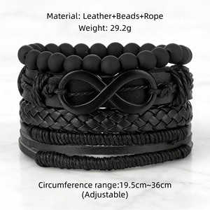 Vintage Unisex Women <b>Men</b> Black Bead PU Leather Bracelets Fashion Hollow Triangle Multi Layer Bracelet Tribal Wrap Jewelry - Product Image 6