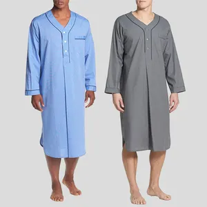 Muslim Medium Long Comfortable Solid Color Pajamas New Men'S Home Clothing Loose Standing Collar Nightdress