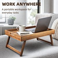 Plateau de petit-déjeuner en bois d'acacia avec pieds pliables, grand plateau de service pour lit, bureau portable pour ordinateur, pour aliments, collations, travail, lecture, repas, table TV