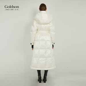 Veste d'hiver en duvet de canard blanc coupe-vent avec poche avant sur la manche, capuche et <span class=keywords><strong>ceinture</strong></span>, style tendance - Product Image 4
