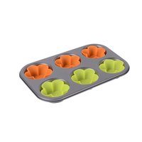 Moule à muffins 6 tasses en acier au carbone antiadhésif, écologique, avec moules de cuisson réutilisables en silicone, compatible lave-vaisselle et four, ensemble de pâtisserie haut de gamme