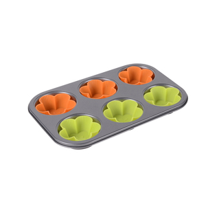 Molde <span class=keywords><strong>para</strong></span> Muffins de Acero al Carbono Antiadherente de 6 Tazas con 6 Moldes de Silicona Reutilizables, Juego de Utensilios <span class=keywords><strong>para</strong></span> Hornear Premium <span class=keywords><strong>para</strong></span> Cupcakes y Muffins - Product Image 4