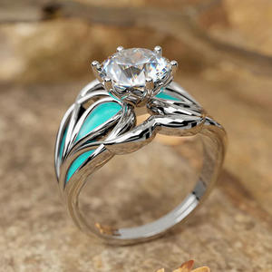 Anillo de Diamantes de Oro Blanco T0881, Corte Brillante Redondo, Color G Natural, Joyería Romántica de Compromiso para Mujer - Product Image 2