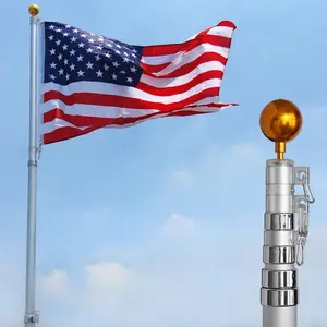 Bandeira telescópica de alumínio, alta qualidade, 16 20 25ft, para áreas externas, com bola ou águia finial