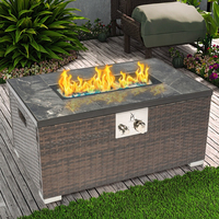 Table de foyer extérieur en acier écologique au gaz naturel avec décoration en rotin pour patio, forme rectangulaire, livraison directe depuis les États-Unis