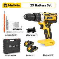 Ensemble perceuse à percussion électrique sans fil 25+3 vitesses, kit tournevis électrique réglable à 2 vitesses avec 2 batteries et étui