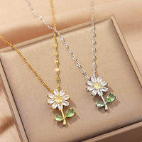 Kalung Choker liontin tanaman temperamen, kalung bunga lapisan emas 18K baja tahan karat rantai gelombang air penuh Zircon