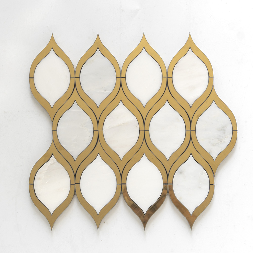 Wholesale Marble Waterjet Mosaic Tile for Bathroom Floors with Brass ...