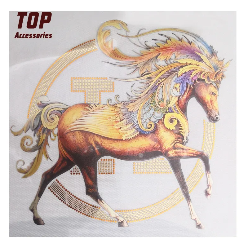 Customised Horse Painting Heat Transfer Sticker Laser Stamped Font Template Logo Design Garment Labels Hot Stamp Laser Transfer