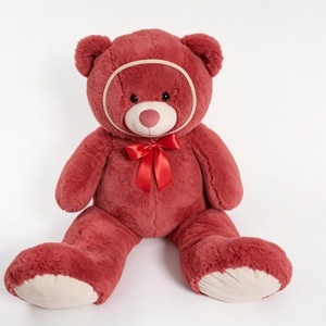 Customized Teddy bear with red bow, <b>Large</b> red stuffed bear, Sitting red ribbon teddy bear, Wine red teddy bear - Product Image 2
