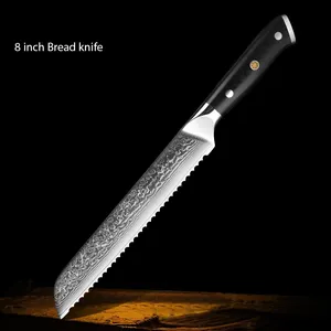 Damascus Steel Knife Set 67 Layers Japanese VG10 High Carbon Steel Sharp Kitchen Chef Knives Black G10 Handle Custom Logo Pack