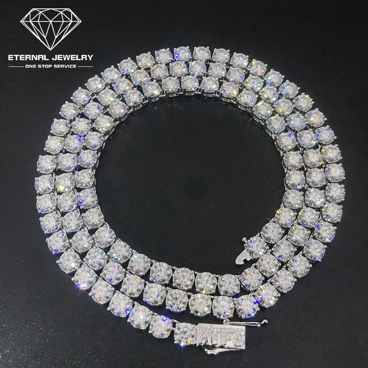Factory Professional Custom Men Women Real S925 Silver 10k 14k Gold 5mm Moissanite Diamond 24 Inch Tennis Link Chain Necklace