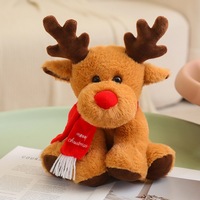 Jouet en peluche renne de Noël mignon avec nez rouge et écharpe, rembourrage en coton PP brodé, doublure en maille - Anti-stress, décoration d'intérieur, cadeau