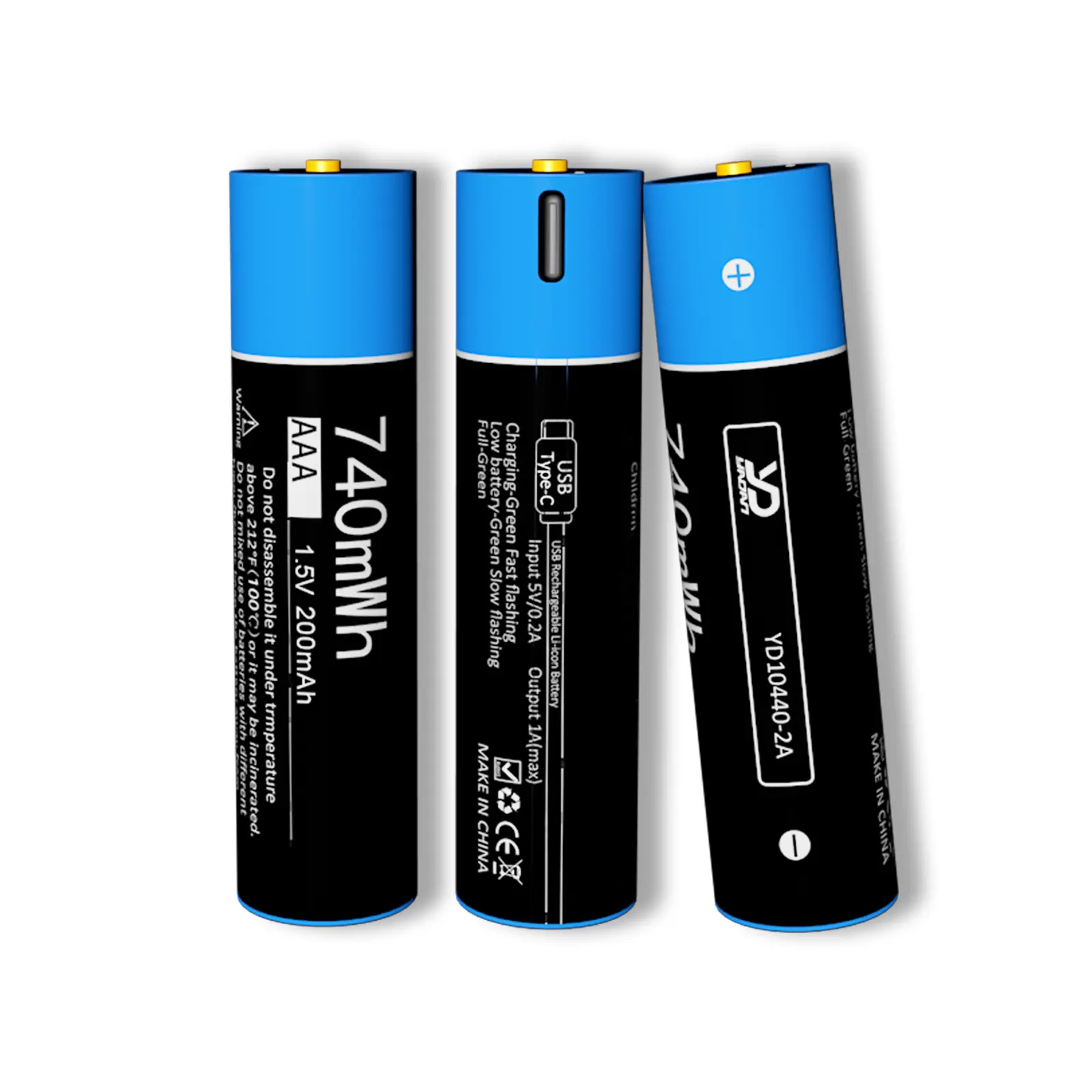 YaDan AAA/AA 1,5 V USB Batería de litio recargable AAA Tipo-C Baterías recargables de iones de litio