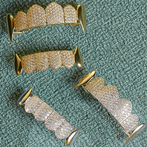Spike Geometric Gold <b>Diamond</b> Grillz Men's Party Dentures Yiwu Origin GS6-007 - Product Image 5