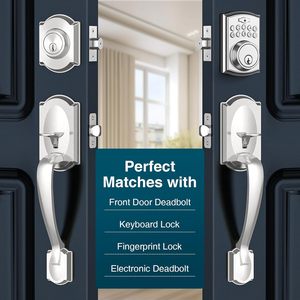 Poignée de porte d'entrée Calzibeno en nickel satiné, design traditionnel, installation facile, levier de passage ambidextre - Product Image 2