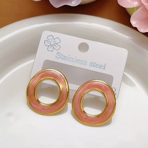 Şeker renkli sınır ötesi abartılı paslanmaz çelik saplama yağ damla küpe, basit ve çok yönlü 18k altın takı N99213 - Product Image 3