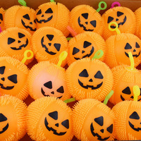 Nouveauté TPR LED citrouille Spike Ball jaune Jack-o-lanterne Halloween jouet doux presser balle anti-stress jouets anti-stress