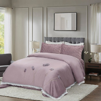 Parure de lit en velours hollandais pour le commerce extérieur, 4 pièces, housse de couette matelassée unie de style américain, couvre-lit brodé 3D