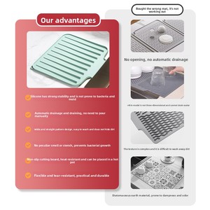 Tappetino Rettangolare Antiscivolo in Silicone con <span class=keywords><strong>Pendenza</strong></span> di Drenaggio; Sottopiatto Minimalista per Asciugatura Piatti e Ciotole per <span class=keywords><strong>Lavello</strong></span> da <span class=keywords><strong>Cucina</strong></span> - Product Image 2