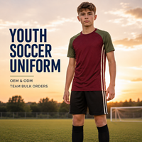 Ensemble de sport personnalisé pour jeunes joueurs de football, manches courtes, col rond, manches raglan, pour l'entraînement et les matchs des équipes de football junior