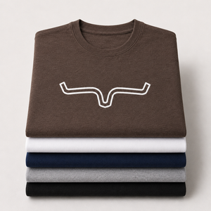 <b>Men's</b> Brown Short Sleeve T-Shirt With White Geometric Bull Horn Print O-Neck Casual Regular Fit Cotton Jersey - Product Image 3