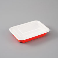 Boîte à lunch jetable carrée en PP ondulé rouge et blanc anti-déversement Shandong pour la vente à emporter