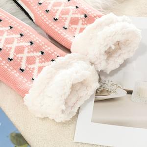 Best-seller Chaussons en tricot torsadé pour femme Chaussettes d'hiver épaisses et chaudes doublées en Sherpa Chaussettes pelucheuses - Product Image 2