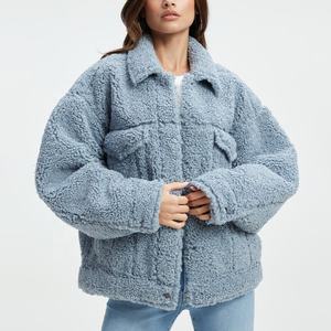 Veste d'hiver en polaire épaisse personnalisée grande taille pour femmes, veste oversize à épaules tombantes, veste de camionneur en peluche, manteau Sherpa pour femmes, vêtements d'extérieur - Product Image 2