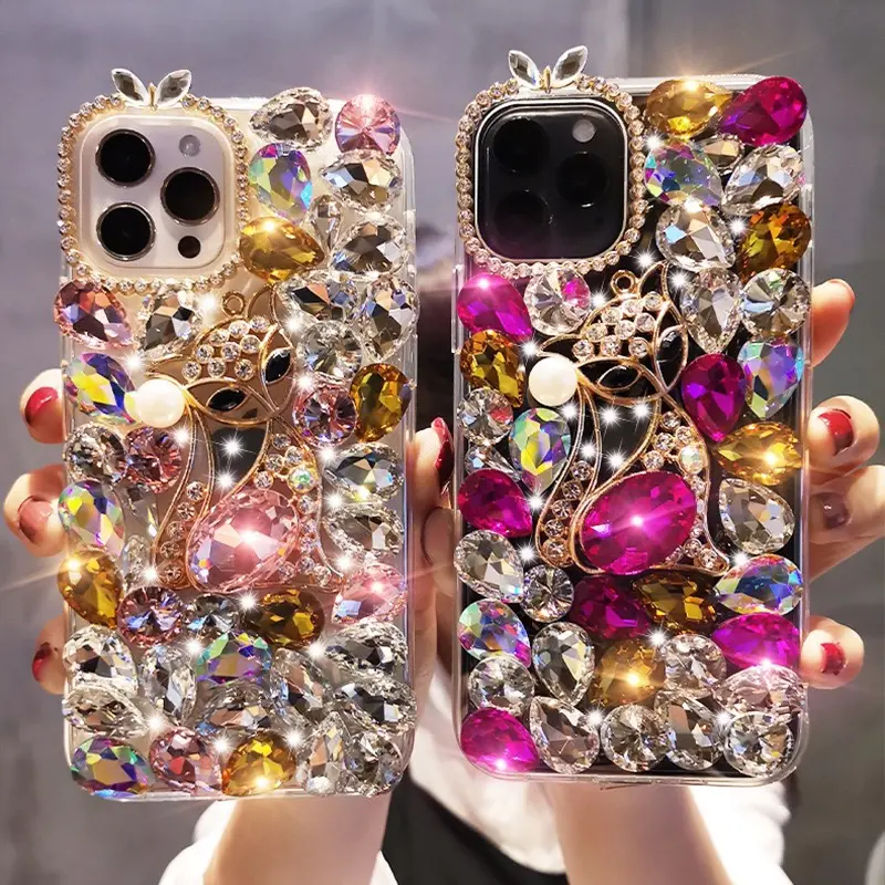 New Luxury Women Design Glitter Women Girl Bling Diamond Pearl Soft Tpu Back Rhinestones Phone Case For Iphone 13 14Pro Max Case