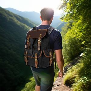 יוניסקס שמן וינטג-תיק בד waxed תרמיל בד קיבולת גדולה רטרו ruckק רטרו עמיד למים נסיעות עמיד למים גב נייד גברים - Product Image 5