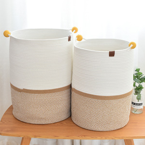 Clothing Organizer Cotton Rope Storage <b>Basket</b> Round Handmade Foldable Household Storage <b>Basket</b> For Toys And Clothes - Product Image 3