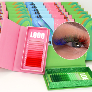 批发彩色睫毛延伸定制睫毛托盘睫毛粉色蓝色绿色私人标签个人彩色睫毛延伸 - Product Image 5