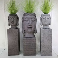 Pot de fleurs en fibre de verre en forme de tête de Bouddha extra large pour décoration intérieure et extérieure, support décoratif moderne en carton
