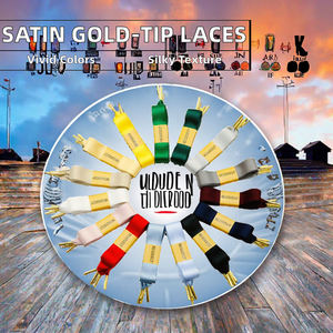 WEGOODZF定制平缎带<span class=keywords><strong>2.2</strong></span>厘米宽彩色丝绸鞋带金色尖头聚酯鞋带女式运动鞋 - Product Image 2