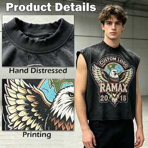 Camiseta sin mangas de corte holgado personalizada para hombre, estilo vintage con gráfico de águila y pedrería, chaleco de streetwear, OEM ODM, algodón grueso - Product Image 2