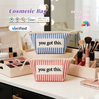 Sac cosmétique carré multifonctionnel rose et bleu avec fermeture éclair et logo personnalisé pour femme, idéal pour le voyage
