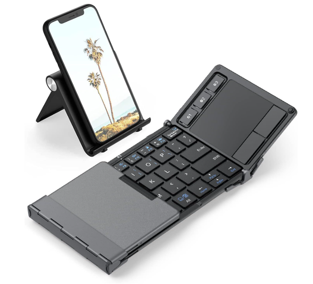 IClever Foldable Keyboard with Touchpad BK08 Portable Tri-Folding Bluetooth Keyboard for IPad, IPhone, Windows, Mac & Android