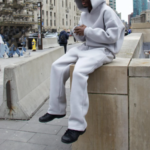 100% coton épais blanc français éponge pantalons de survêtement et ensemble de sweat à capuche Logo personnalisé polaire ensemble luxe personnalisé survêtement à capuche - Product Image 1