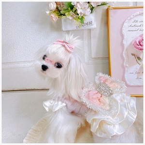 Vestido Acolchado Maltese con Lazo Grande, Ropa Linda para Mascotas, para Perros Pequeños, Poliéster, Color Sólido, Falda para las Cuatro Estaciones - Product Image 1