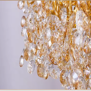 Ceiling Adjustable Height Modern Luxury <b>Gold</b> Crystal Flower Round Chandelier Large Pendant <b>Light</b> for Living Room - Product Image 4