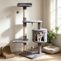Arbre à chat moderne et classique de luxe, tour d'escalade en sisal et bois, griffoir durable et écologique pour usage intérieur, 4 niveaux, en carton