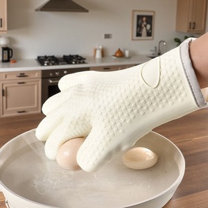 <b>Silicone</b> Oven Mitts 27.5cm Heat Insulation Baking Gloves Kitchen <b>Tools</b> Five-Finger Design Solid Color - Product Image 3