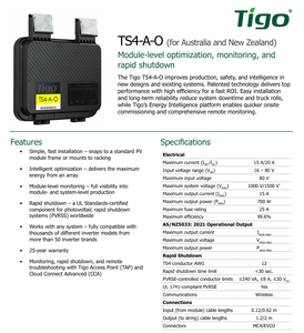 ออปติไมเซอร์พลังงานแสงอาทิตย์อัจฉริยะ TIGO TS4-A-O 700W รุ่นขายดีที่สุด สำหรับระบบโซลาร์เซลล์ที่อยู่อาศัย ใช้งานร่วมกับ Deye ได้ ผลิตจากอานฮุย ประเทศจีน - Product Image 4