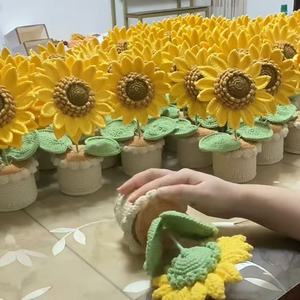 S012 Flor de imitación hecha a mano de alta calidad, ramo de girasol de gran tamaño, planta en maceta, flor de tejer <span class=keywords><strong>Artificial</strong></span> - Product Image 3
