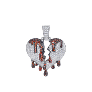 จี้รูปหัวใจแตกลายทับทิมสีแดงเปลวไฟอันศักดิ์สิทธิ์จี้รูปหัวใจขนาดใหญ่ชุบทองจี้หัวใจแตก - Product Image 1